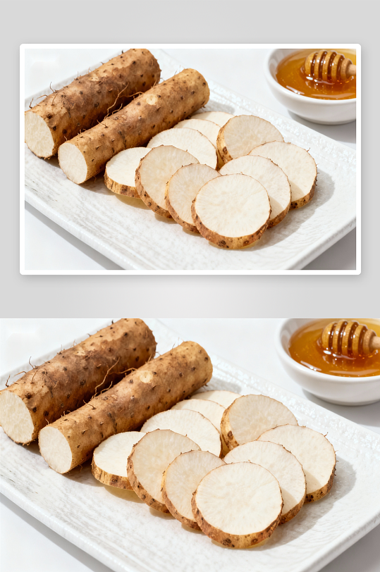 山药切片与蜂蜜摆盘-众图网