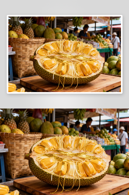 市场摊位上的装饰菠萝蜜-众图网