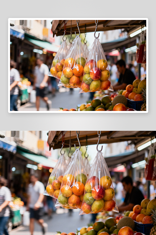 市场摊位悬挂水果袋-众图网