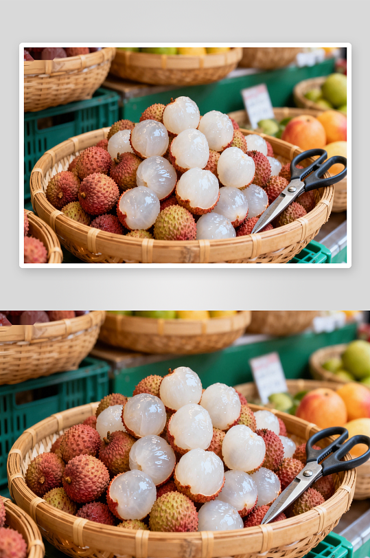 市场新鲜荔枝特写-众图网