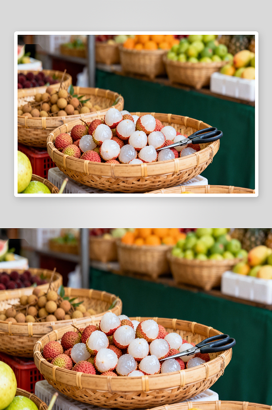 市场水果摊荔枝特写-众图网