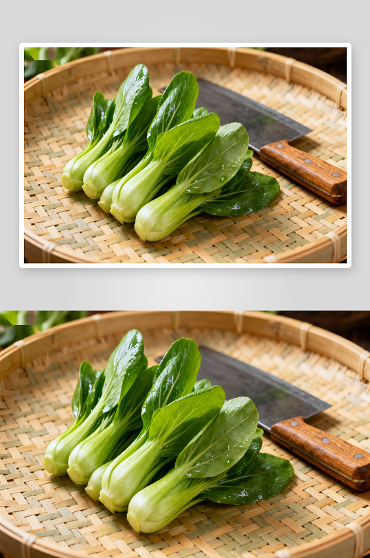 新鲜小白菜与菜刀-众图网