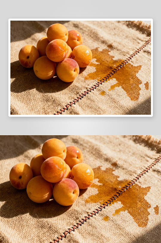 新鲜杏子与麻布上的果汁-众图网