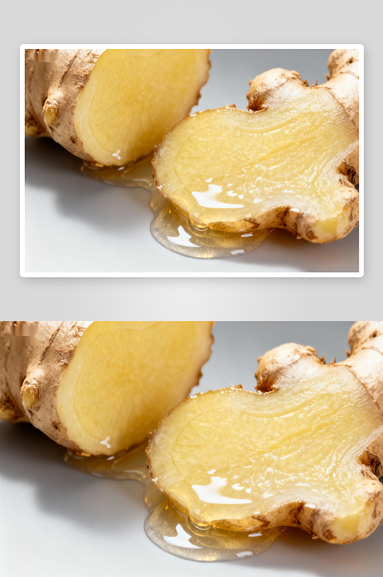 新鲜生姜切片特写汁液滴落-众图网