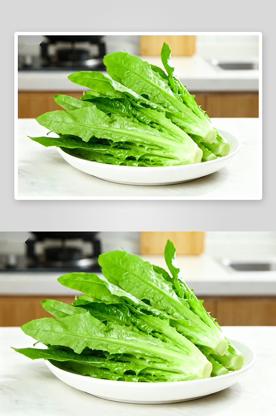 新鲜生菜摆盘厨房场景-众图网