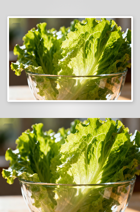 新鲜生菜盛于玻璃碗中-众图网