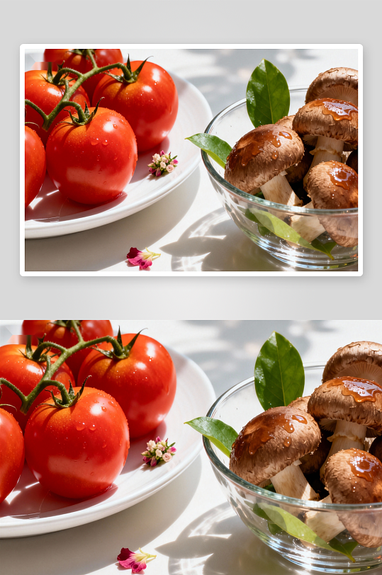 新鲜番茄与香菇摆盘-众图网