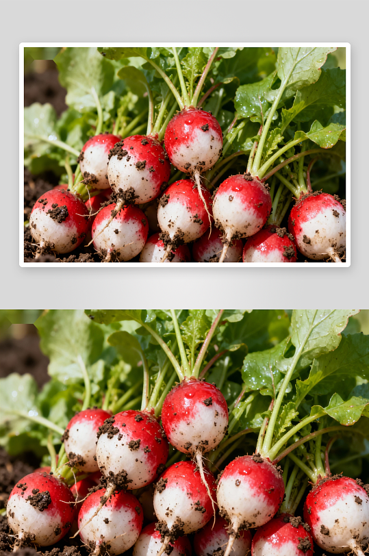 新鲜红白萝卜带绿叶-众图网