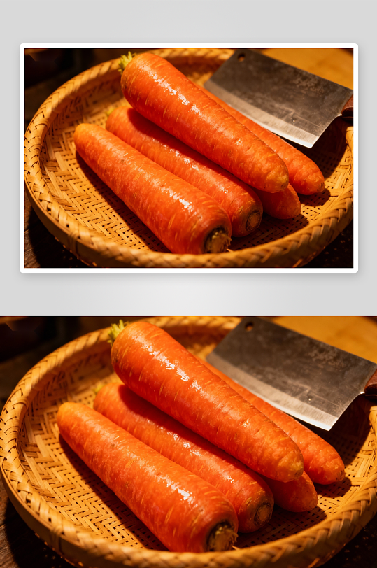 新鲜胡萝卜与菜刀静物特写-众图网