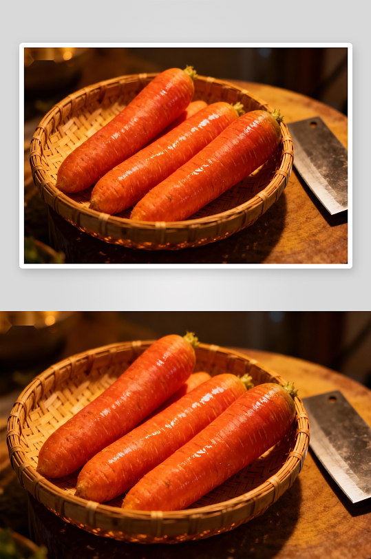 新鲜胡萝卜置于竹篮-众图网