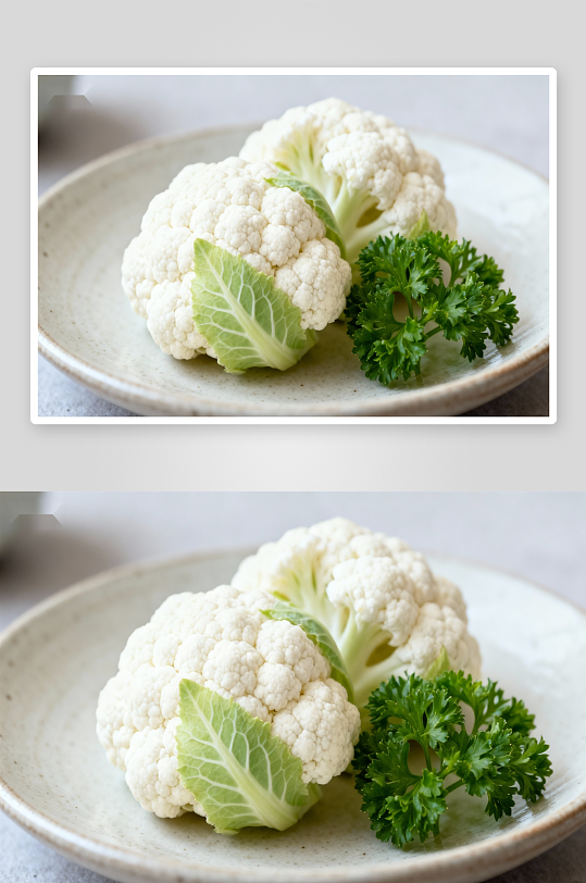 新鲜花椰菜与香菜摆盘-众图网