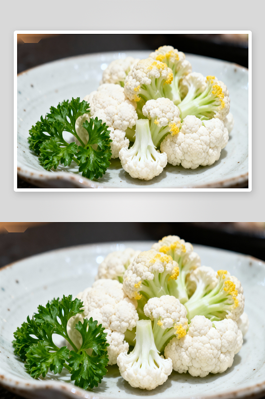 新鲜花椰菜配香菜摆盘-众图网