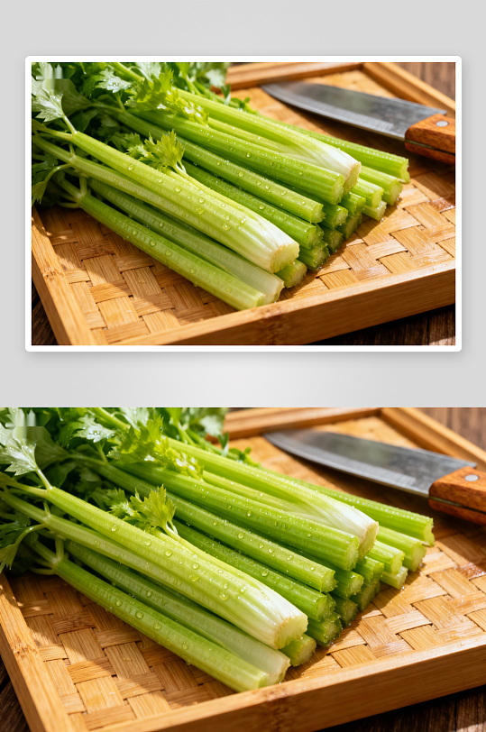 新鲜芹菜与刀具静物-众图网