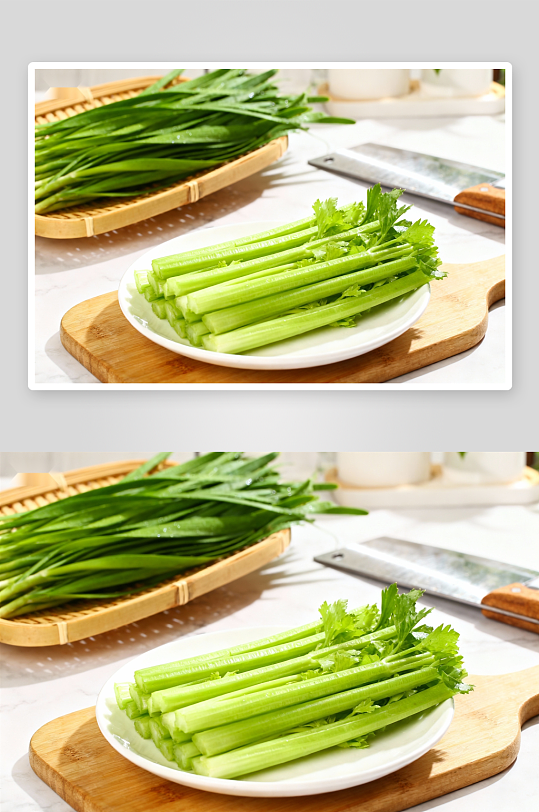 新鲜芹菜与厨房用具静物-众图网