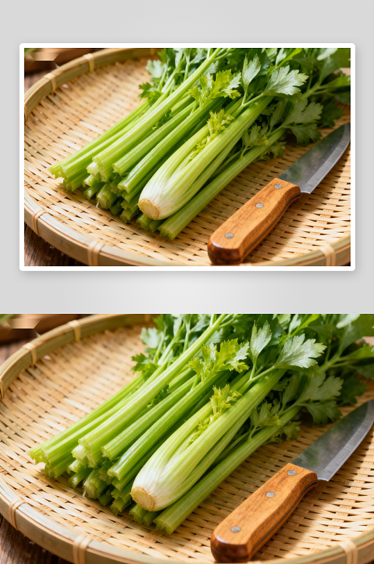 新鲜芹菜与木柄刀具-众图网
