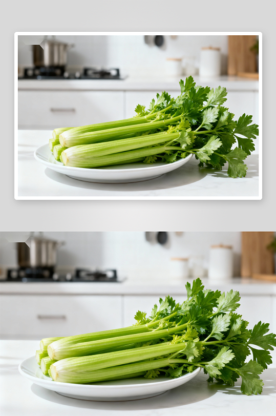 新鲜芹菜摆盘厨房场景-众图网