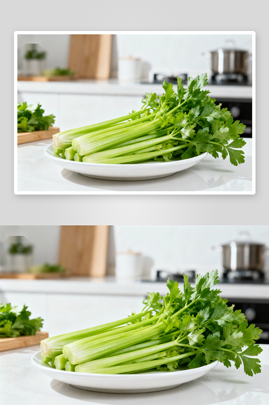 新鲜芹菜摆盘厨房背景-众图网