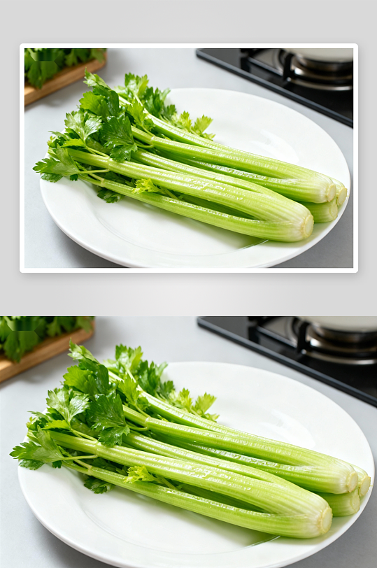 新鲜芹菜摆盘待烹饪-众图网
