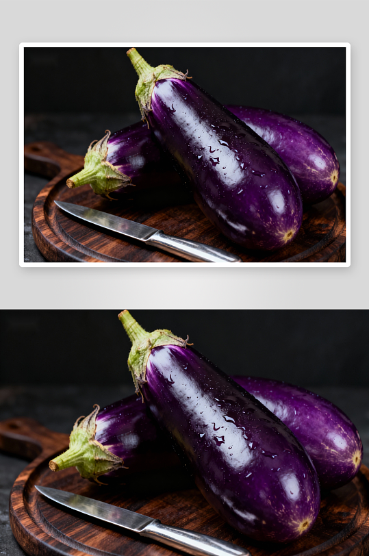 新鲜茄子与刀具静物拍摄-众图网