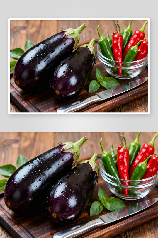 新鲜茄子与辣椒摆盘-众图网