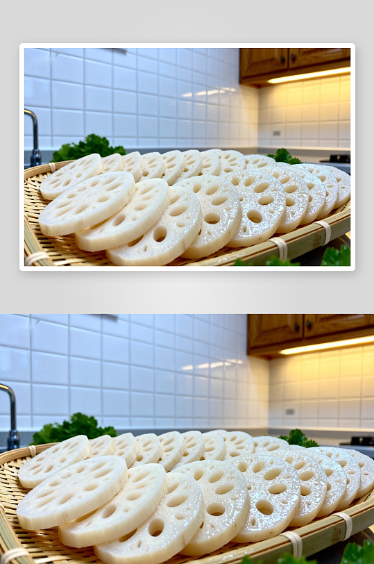 新鲜莲藕片摆盘特写-众图网