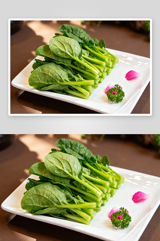 新鲜菠菜摆盘精致-众图网
