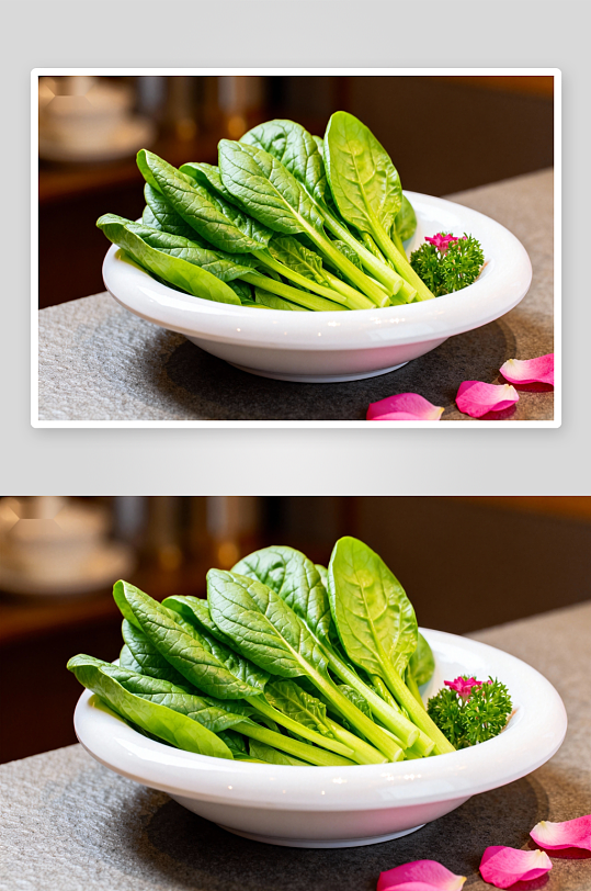 新鲜菠菜盛于白碗中-众图网
