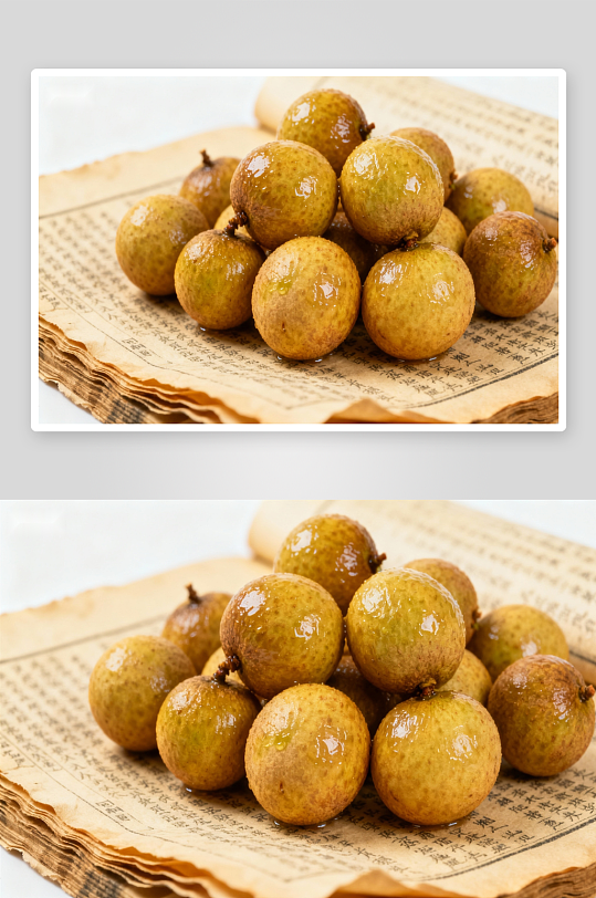 新鲜龙眼置于古籍之上-众图网