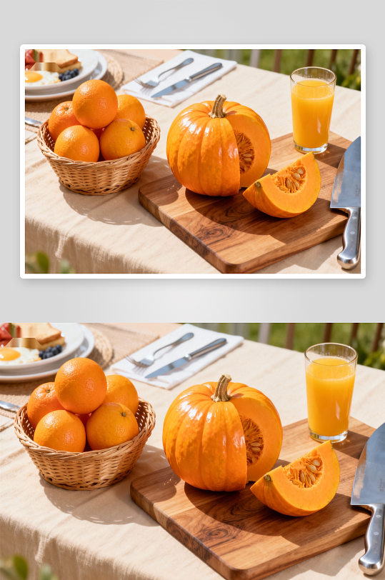 早餐桌上的南瓜与橙子-众图网