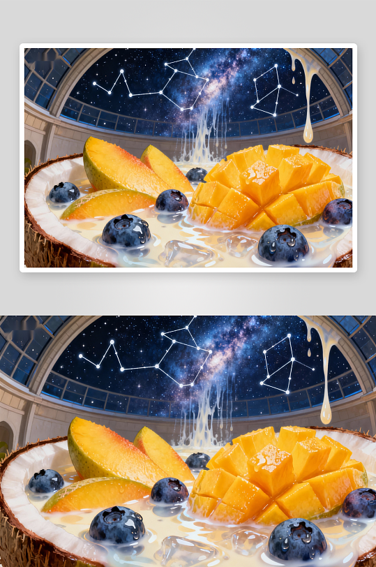 星空下的椰果水果盛宴-众图网