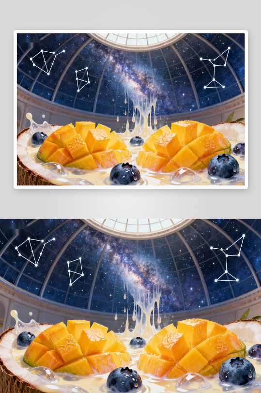 星空穹顶下的水果甜品-众图网