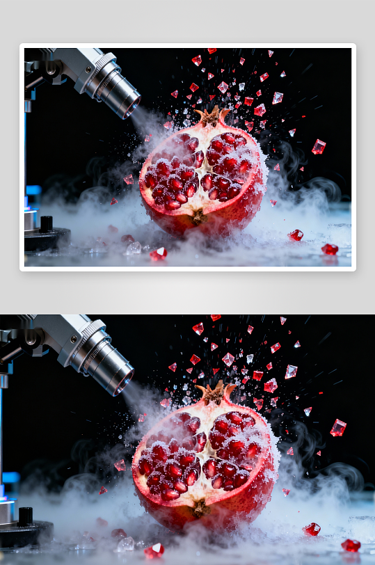 显微镜下冰晶覆盖的石榴-众图网