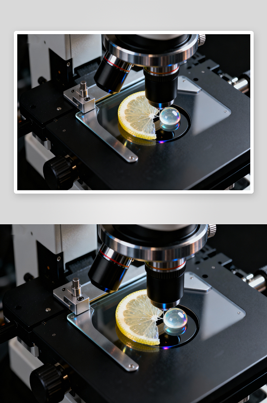 显微镜下柠檬切片与液滴-众图网