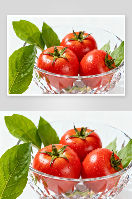晶莹番茄盛于玻璃碗中-众图网