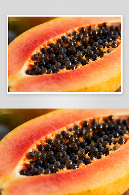 木瓜切面特写展示果肉与籽-众图网