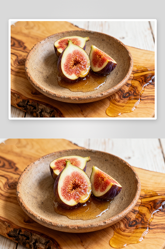 木质盘中切开的无花果-众图网