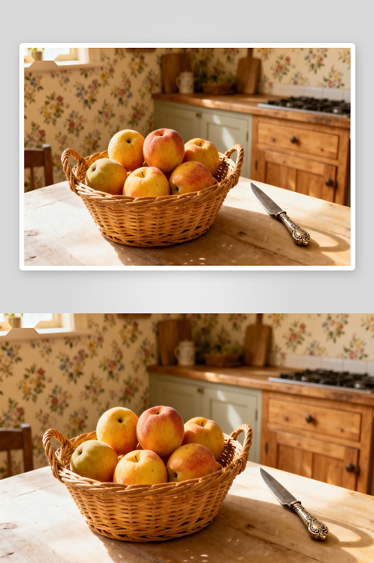 木质餐桌上的苹果篮-众图网