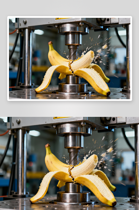 机器压碎香蕉瞬间-众图网