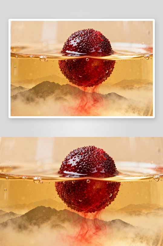 杨梅水中漂浮山景倒影-众图网