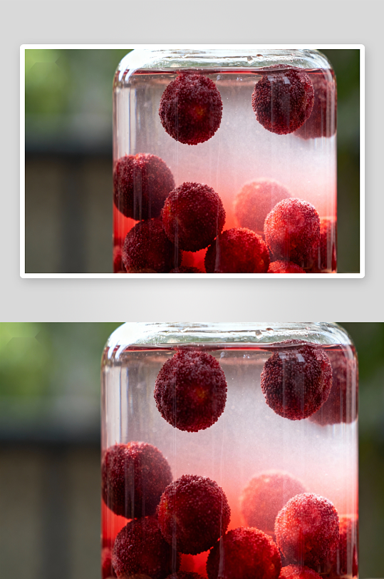 杨梅浸泡水中特写-众图网