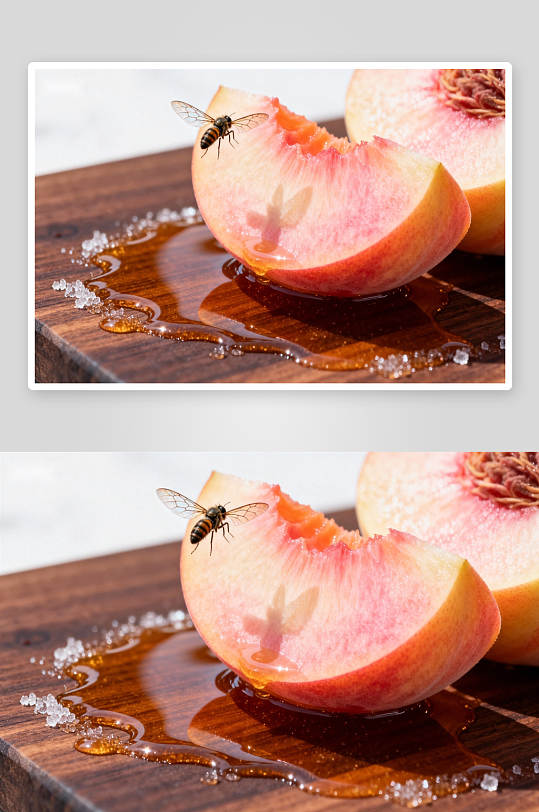 桃切面蜂蜜飞虫特写-众图网