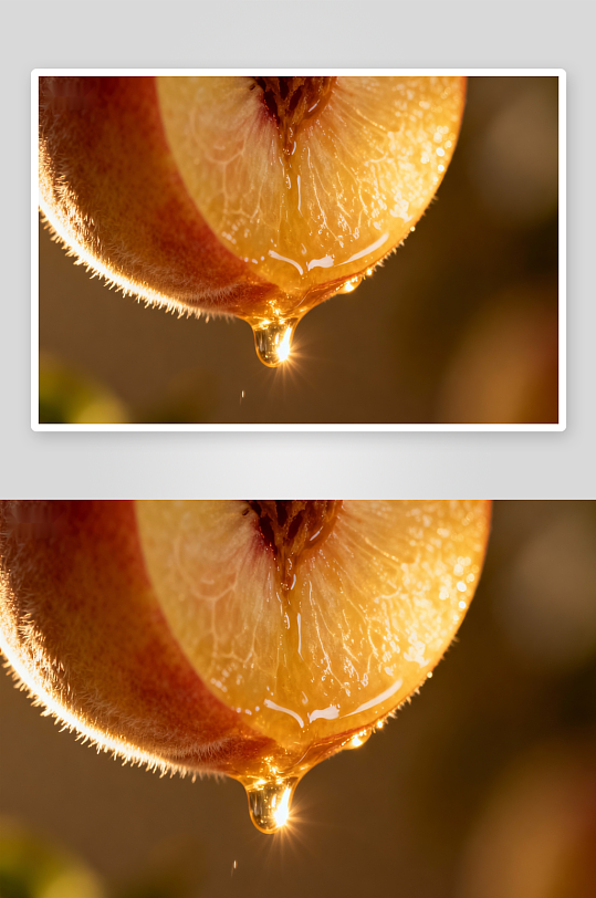 桃子切面汁液滴落特写-众图网