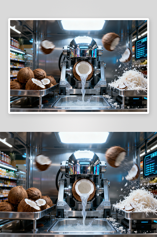椰子自动加工机现场制作椰奶-众图网