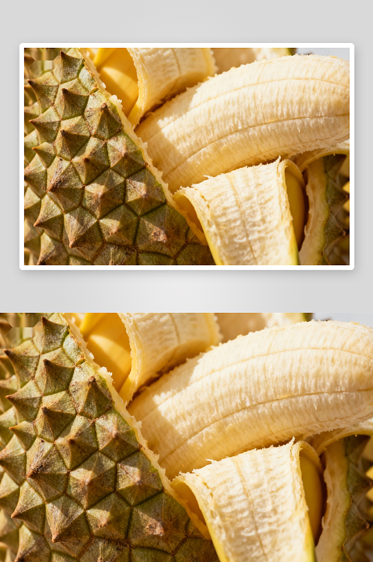 榴莲与香蕉特写对比-众图网