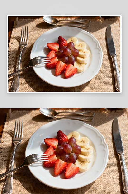 水果拼盘摆放在餐桌-众图网