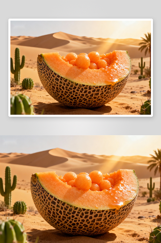 沙漠中的切开哈密瓜-众图网
