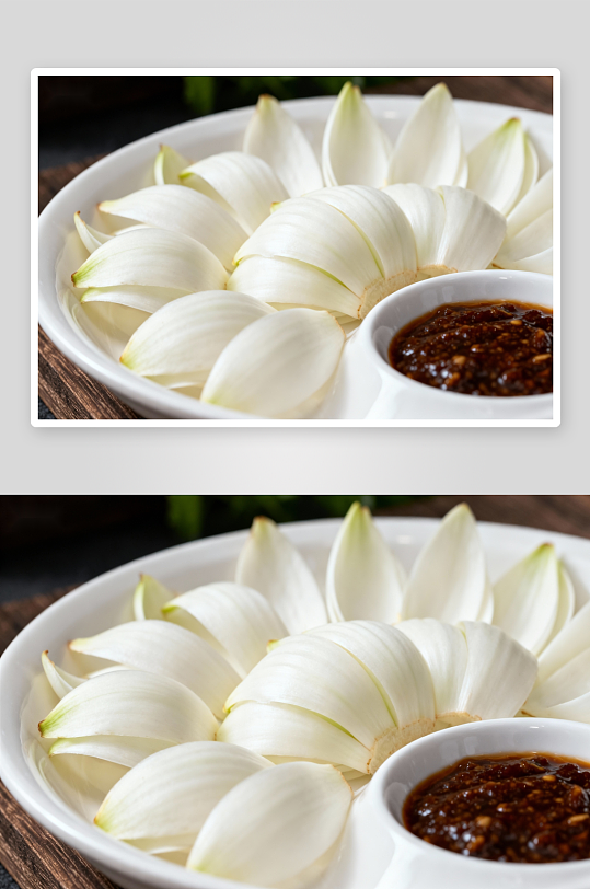 洋葱摆盘配蘸酱照片摄影-众图网