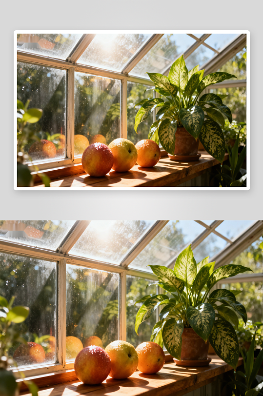 温室窗台水果绿植光影-众图网