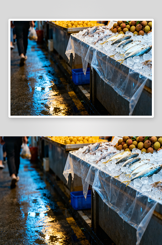 湿滑市场鱼摊冰鲜鱼-众图网