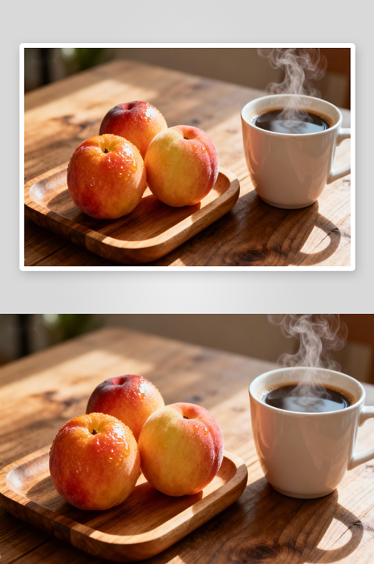 热咖啡与水蜜桃照片摄影-众图网